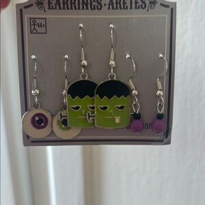Green and Purple Frankenstein Earrings Set